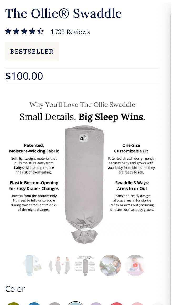 The Ollie Swaddle (x2) blue Retails $200, 0-3 Months (Newborn)