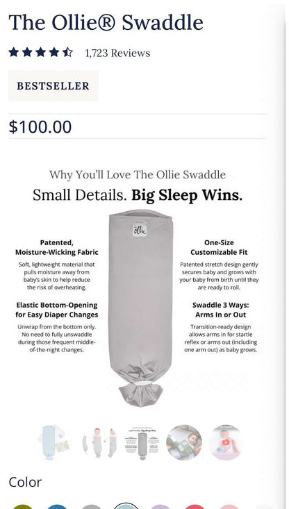 The Ollie Swaddle (x2) blue Retails $200, 0-3 Months (Newborn)