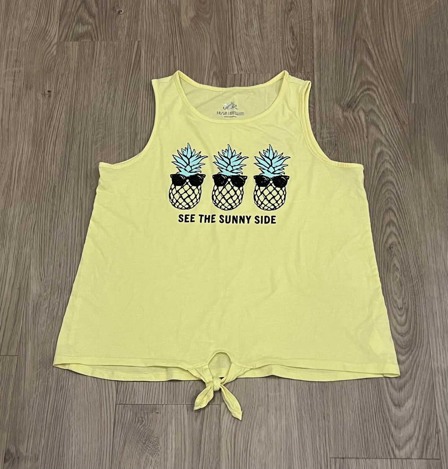 Girls, Yellow Tank Top with Pineapples "See the Sunny Side" Shirt from Justice, size 18/20, VGUC, Kids 18