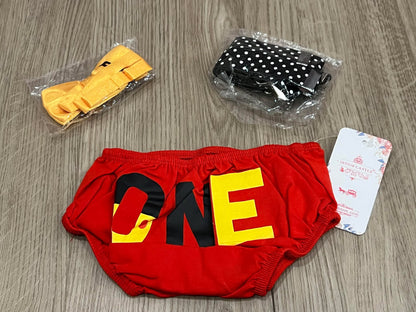 BNWT, First Birthday Celebration Outfit, Perfect for Baby Boy Photo Shoot - Set comes with Diaper cover, suspenders and bowtie , Kids 12 Month (9-12M)