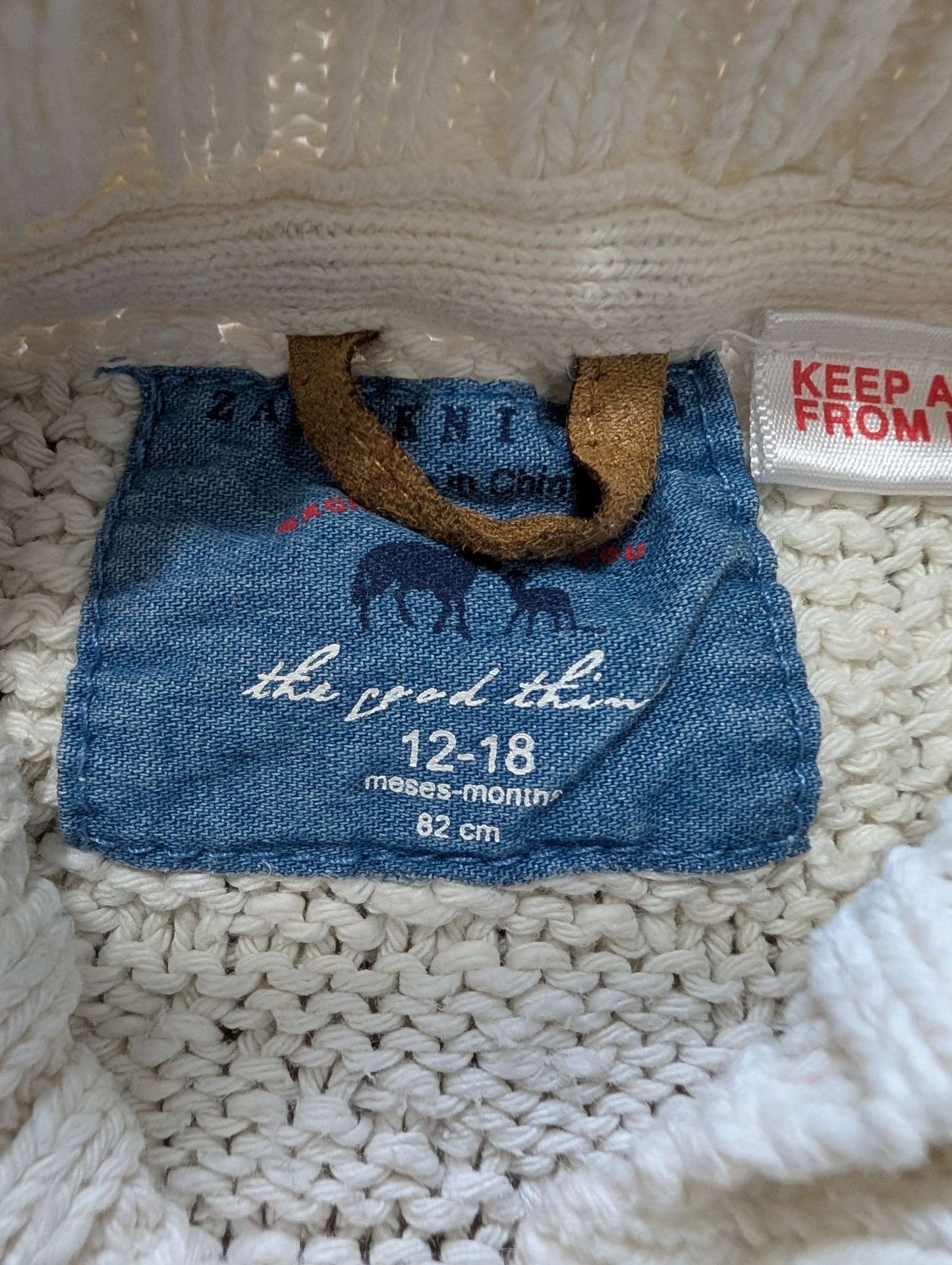 Zara White Chunky Knit Sweater - 12-18M, Kids 18 Month (12-18M)