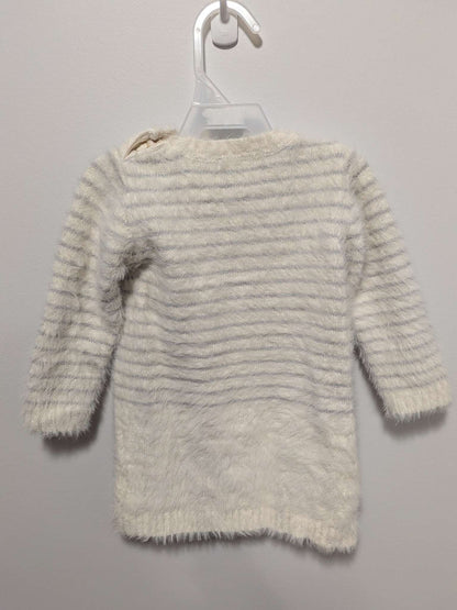 Primark White & Grey Striped Shaggy Bunny Sweater - 6-9M, Kids 9 Month (6-9M)