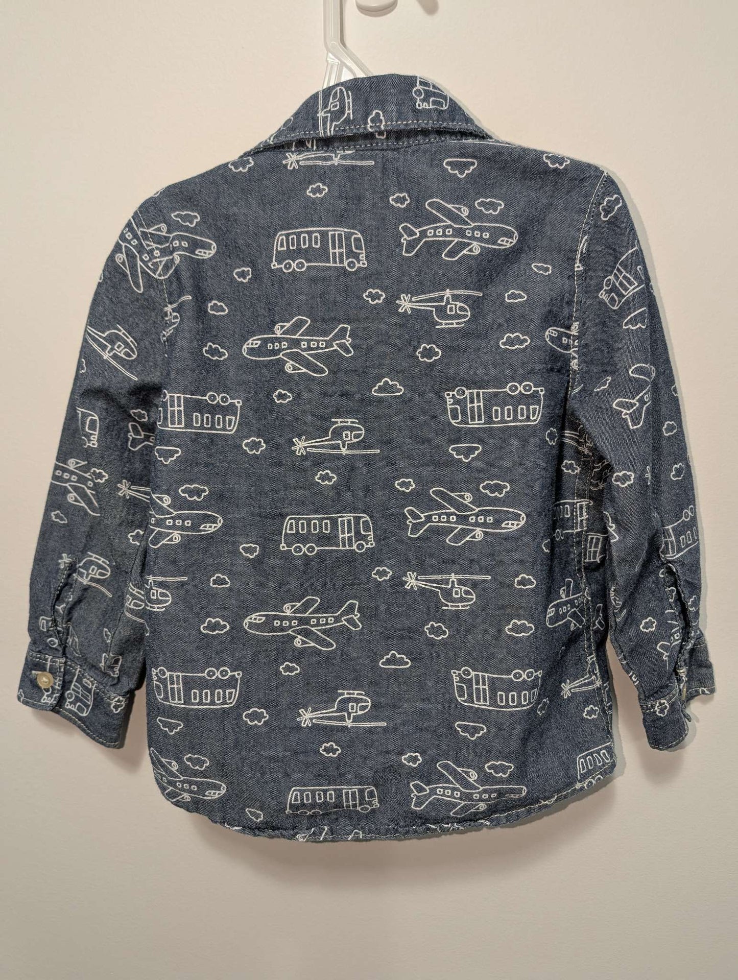 Carter's Blue Chambray and Vehicle Print Button-Down Shirts - 24 Months, Kids 24 Month (18-24M)