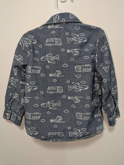 Carter's Blue Chambray and Vehicle Print Button-Down Shirts - 24 Months, Kids 24 Month (18-24M)