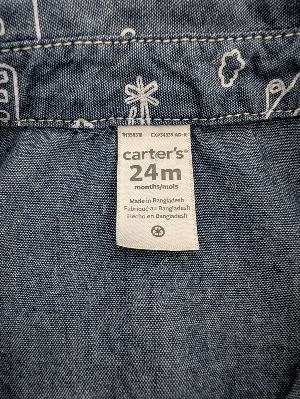Carter's Blue Chambray and Vehicle Print Button-Down Shirts - 24 Months, Kids 24 Month (18-24M)