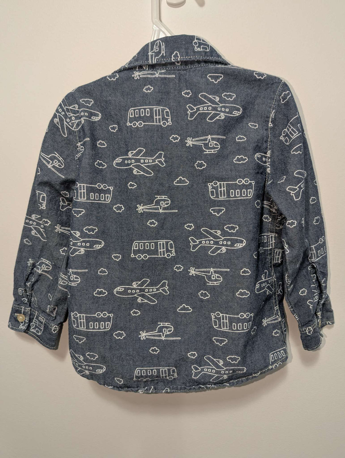 Carter's Blue Chambray and Vehicle Print Button-Down Shirts - 24 Months, Kids 24 Month (18-24M)