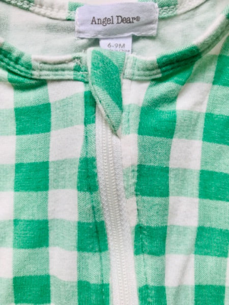 Angel Dear Green Plaid Zip Footed Sleeper, Kids 9 Month (6-9M)