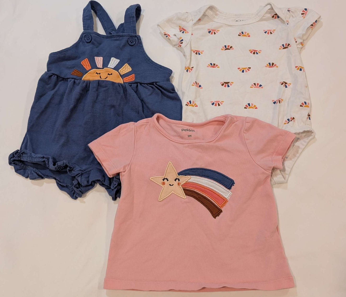 Pekkle, 9M, Rainbow/Star/Sun Overalls, Onesie & Shirt, Kids 9 Month (6-9M)