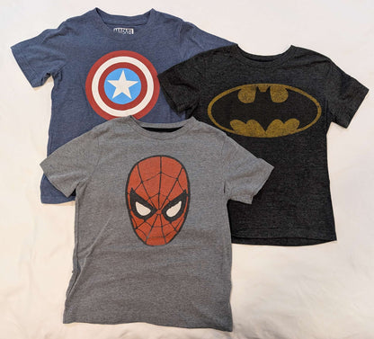3 Pack Tshirts, Batman, Spiderman & Captain America, Size 6/7, Kids 6/6X (extra small)