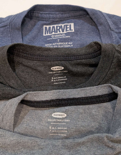 3 Pack Tshirts, Batman, Spiderman & Captain America, Size 6/7, Kids 6/6X (extra small)