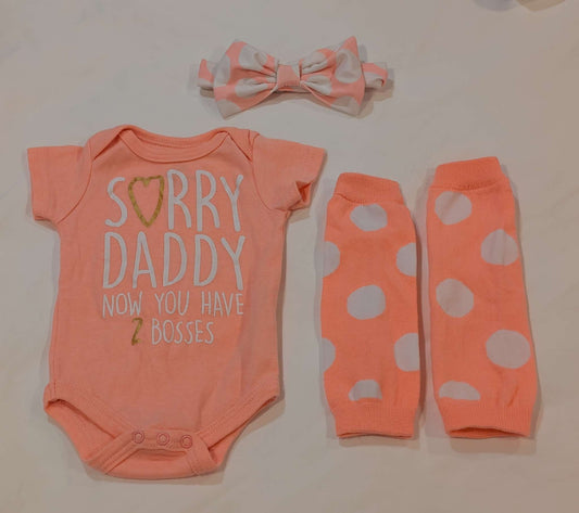 "Sorry Daddy, You Have 2 Bosses Now" Onesie with Headband and Leg Warmers, 0-3M, Kids 3 Month (0-3M)