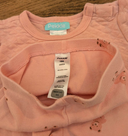12-18M Pink Teddy Bear Pekkle Outfit, Kids 18 Month (12-18M)