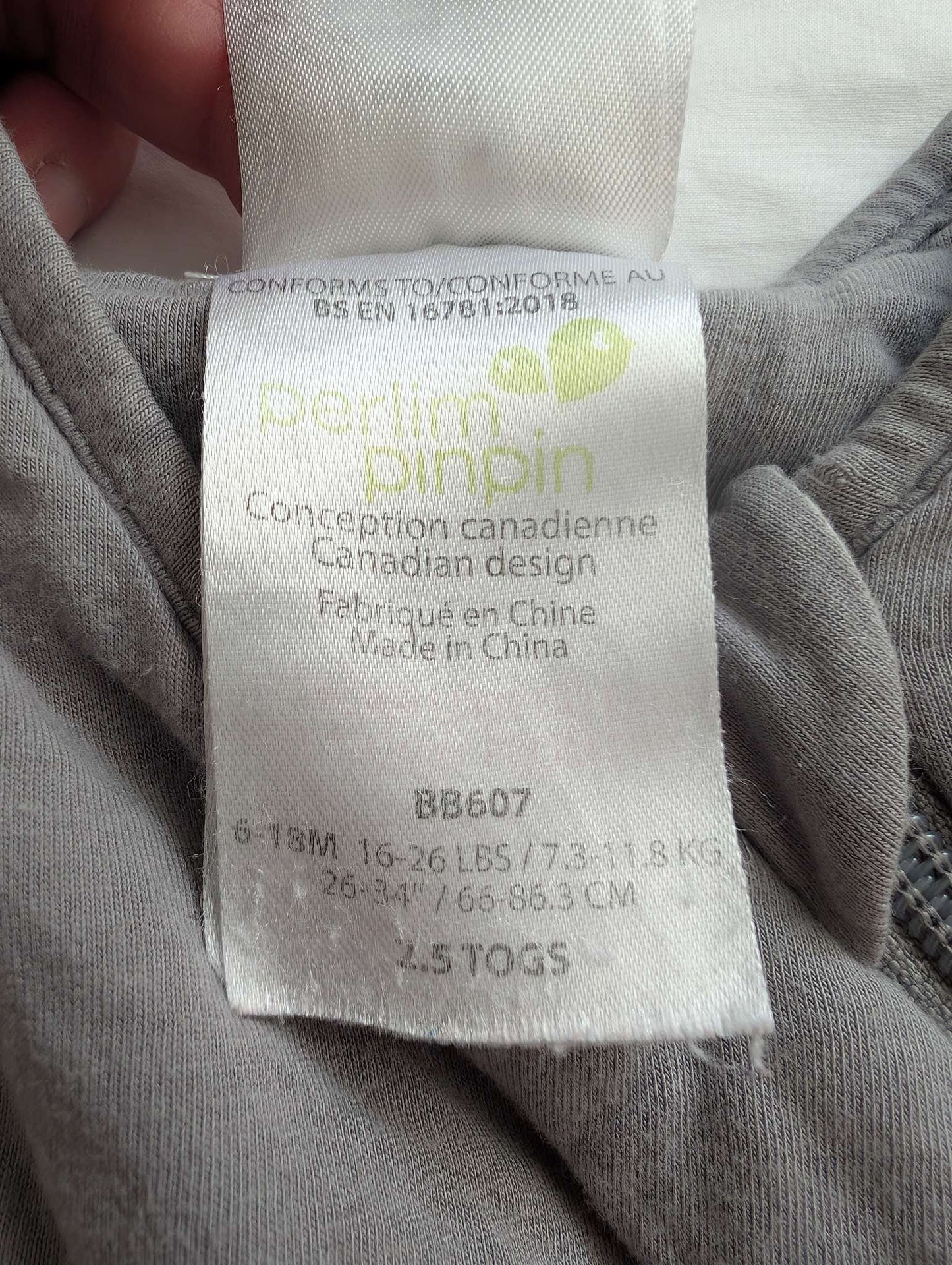 2.5 Tog, 6-18M, Perlimpinpin Sleep Sack, Grey, MSRP: $62, 6-12 Months (Medium)