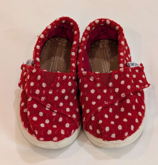 Red & White Polka Dot TOMS, Size , Shoes 5 (Walkers:12-24 mth)