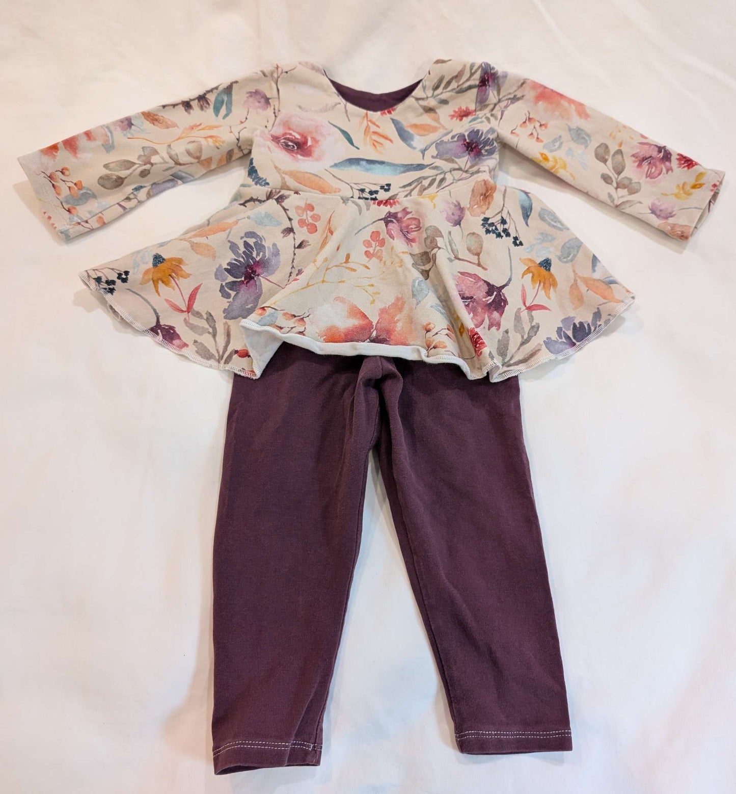 Floral & Purple Shirt and Pants Set, 6-9M, Small Shop, Kids 9 Month (6-9M)