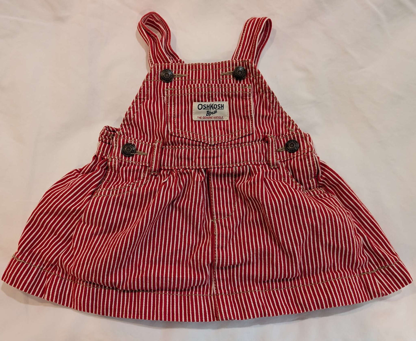 Red & White Striped Overalls Dress, Oshkosh, 9M, Kids 9 Month (6-9M)