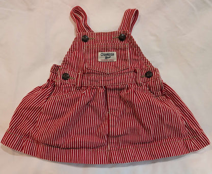Red & White Striped Overalls Dress, Oshkosh, 9M, Kids 9 Month (6-9M)