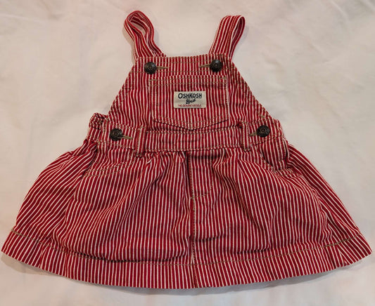 Red & White Striped Overalls Dress, Oshkosh, 9M, Kids 9 Month (6-9M)