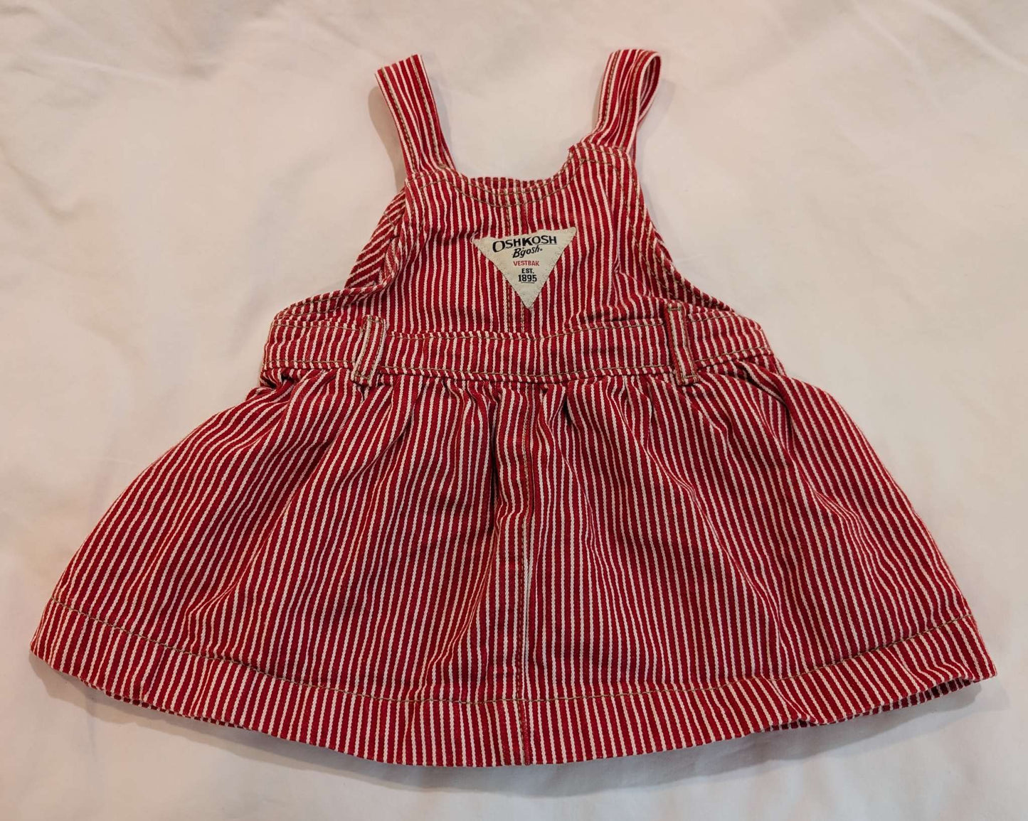 Red & White Striped Overalls Dress, Oshkosh, 9M, Kids 9 Month (6-9M)