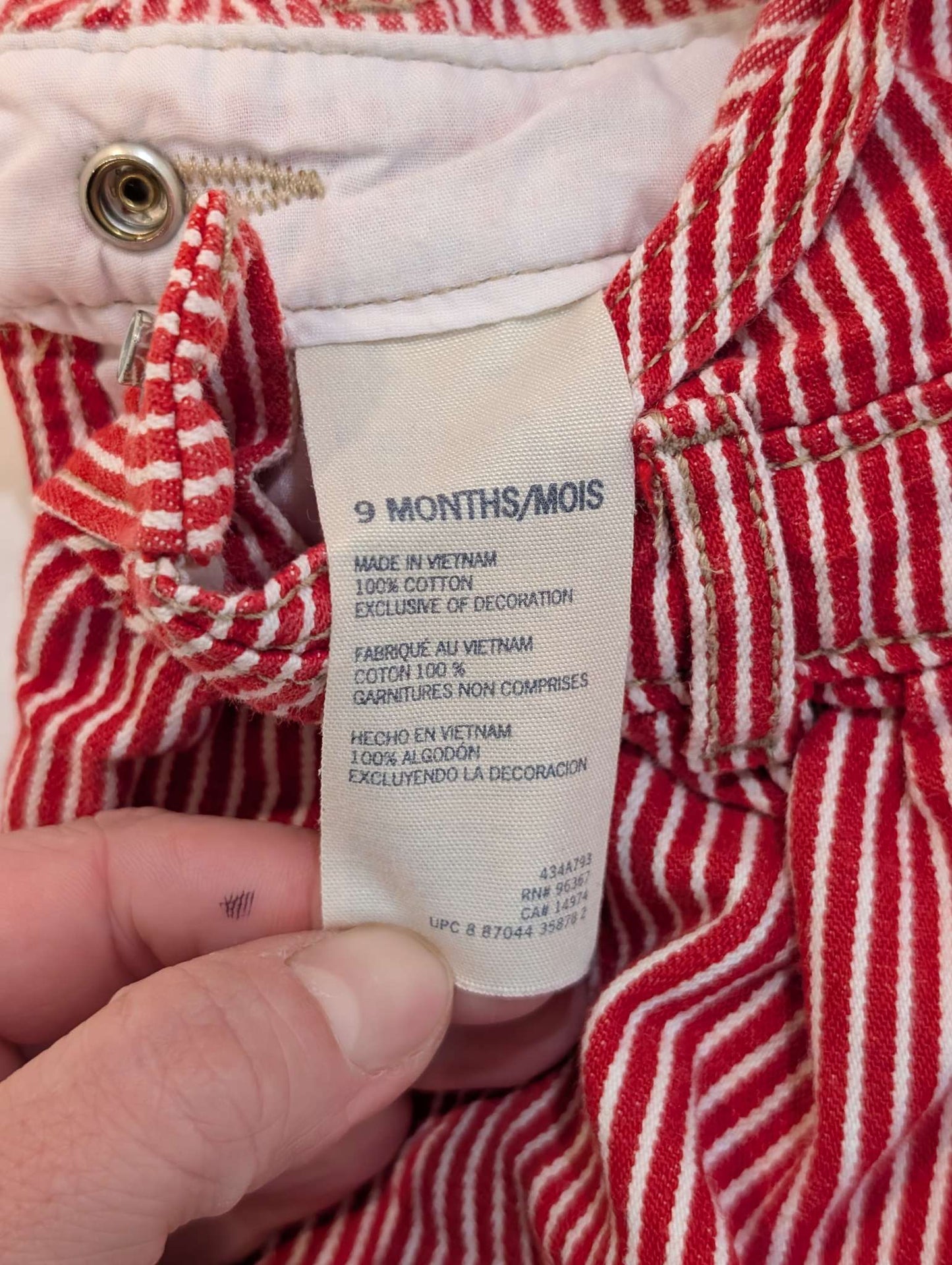 Red & White Striped Overalls Dress, Oshkosh, 9M, Kids 9 Month (6-9M)