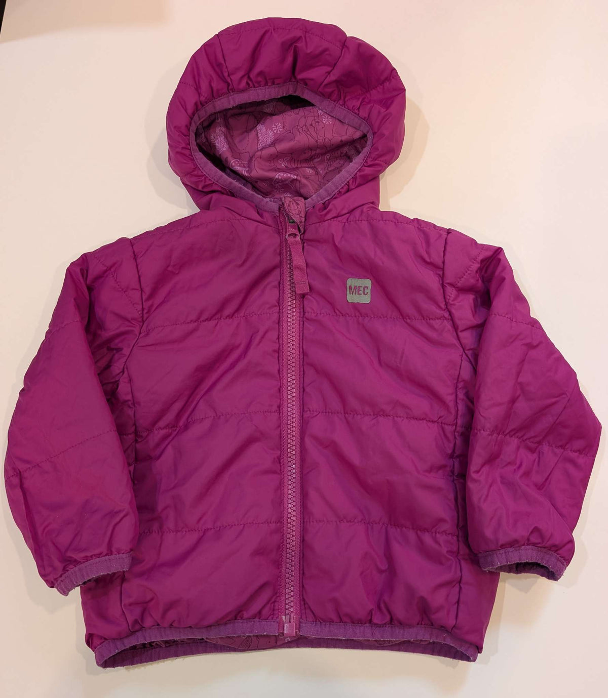 MEC Cocoon Reversible Jacket, Pink, Woodland Pattern, Size 12M, MSRP: $45, Kids 12 Month (9-12M)