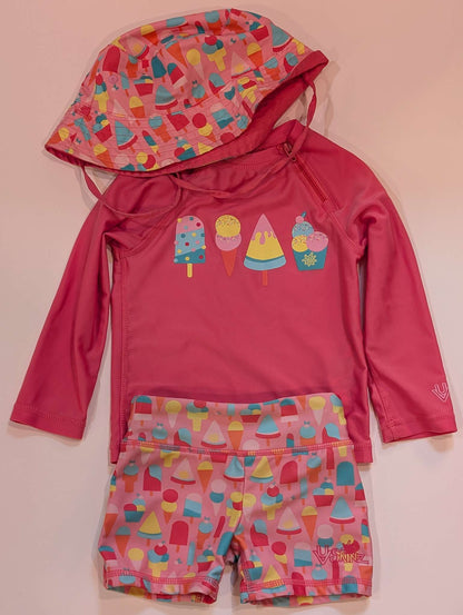 UV Skinz 3 Piece Swimsuit, Ice Cream Pattern, Pink, 2T, Kids 2T