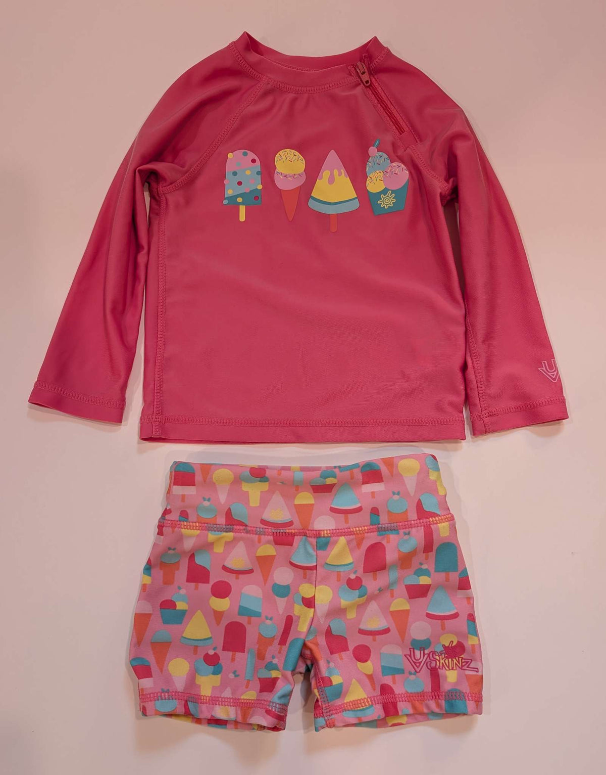 UV Skinz 3 Piece Swimsuit, Ice Cream Pattern, Pink, 2T, Kids 2T