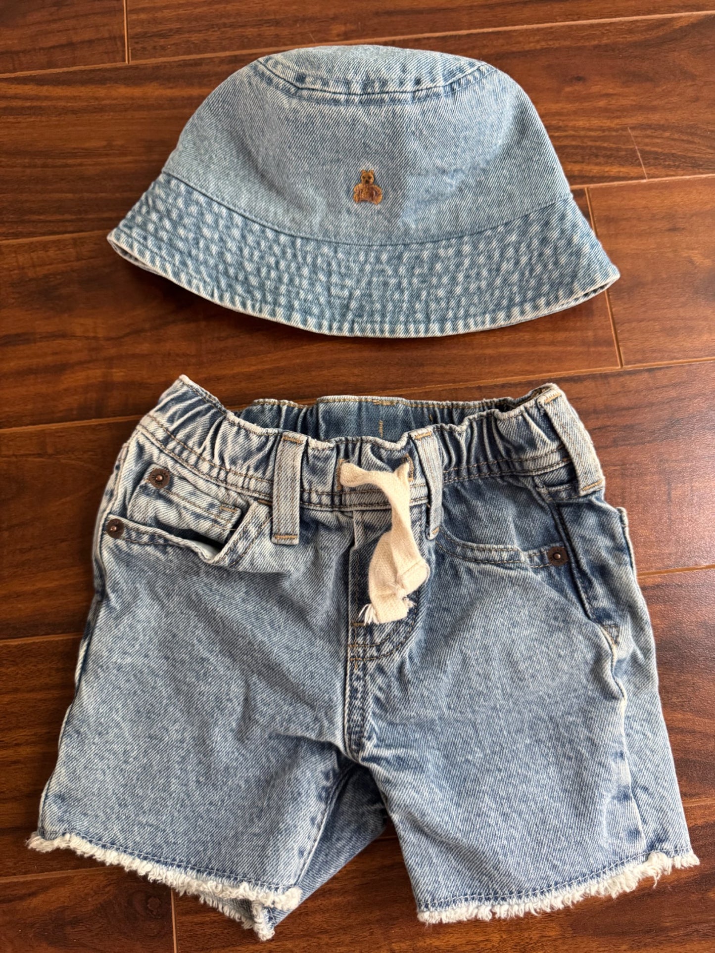 Girls Jean hat & shorts, Kids 12 Month (9-12M)