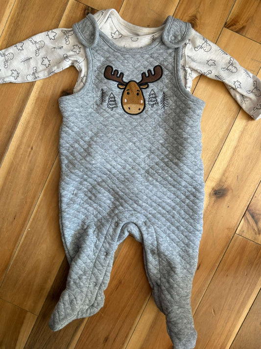 3-6 Month Moose Overall and Onesie Set, Kids 6 Month (3-6M)