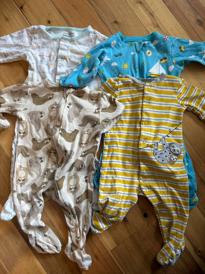 4 pack - 6-9 M Cotton Sleepers, Kids 9 Month (6-9M)