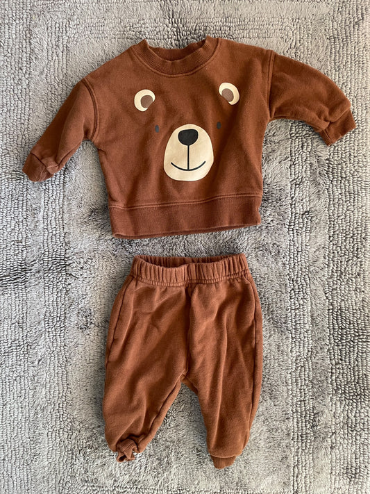 100% organic cotton 3-6M boys 2 piece bear sweatsuit , Kids 6 Month (3-6M)