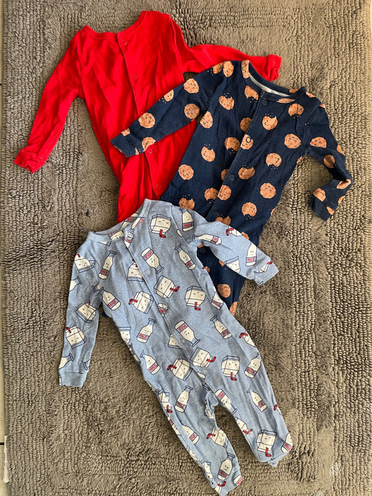 Set of 3 footless pyjamas, Joe Fresh, 3-6M, milk & cookie theme , Kids 6 Month (3-6M)