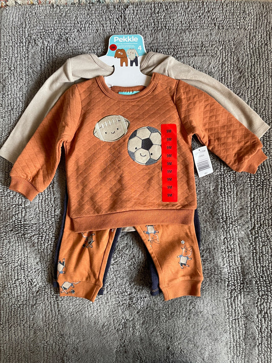 NWT 9 month Pekkle boys 4 piece sports theme set , Kids 9 Month (6-9M)