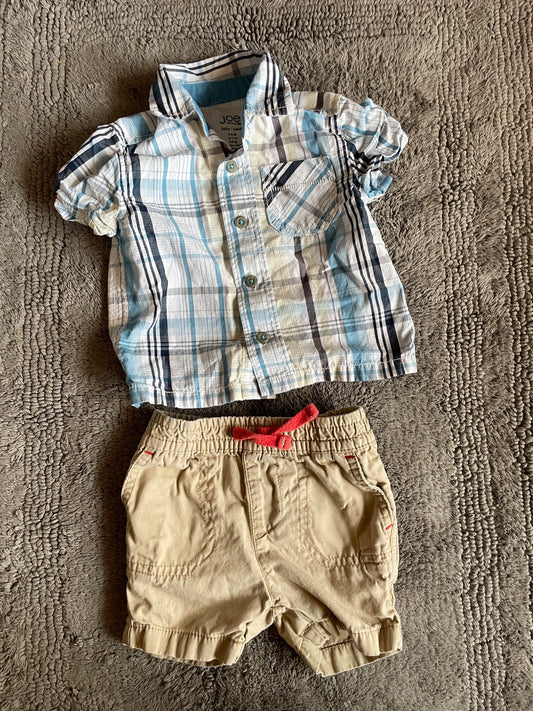 3-6M boys 2 piece outfit- button up shirt and shorts , Kids 6 Month (3-6M)