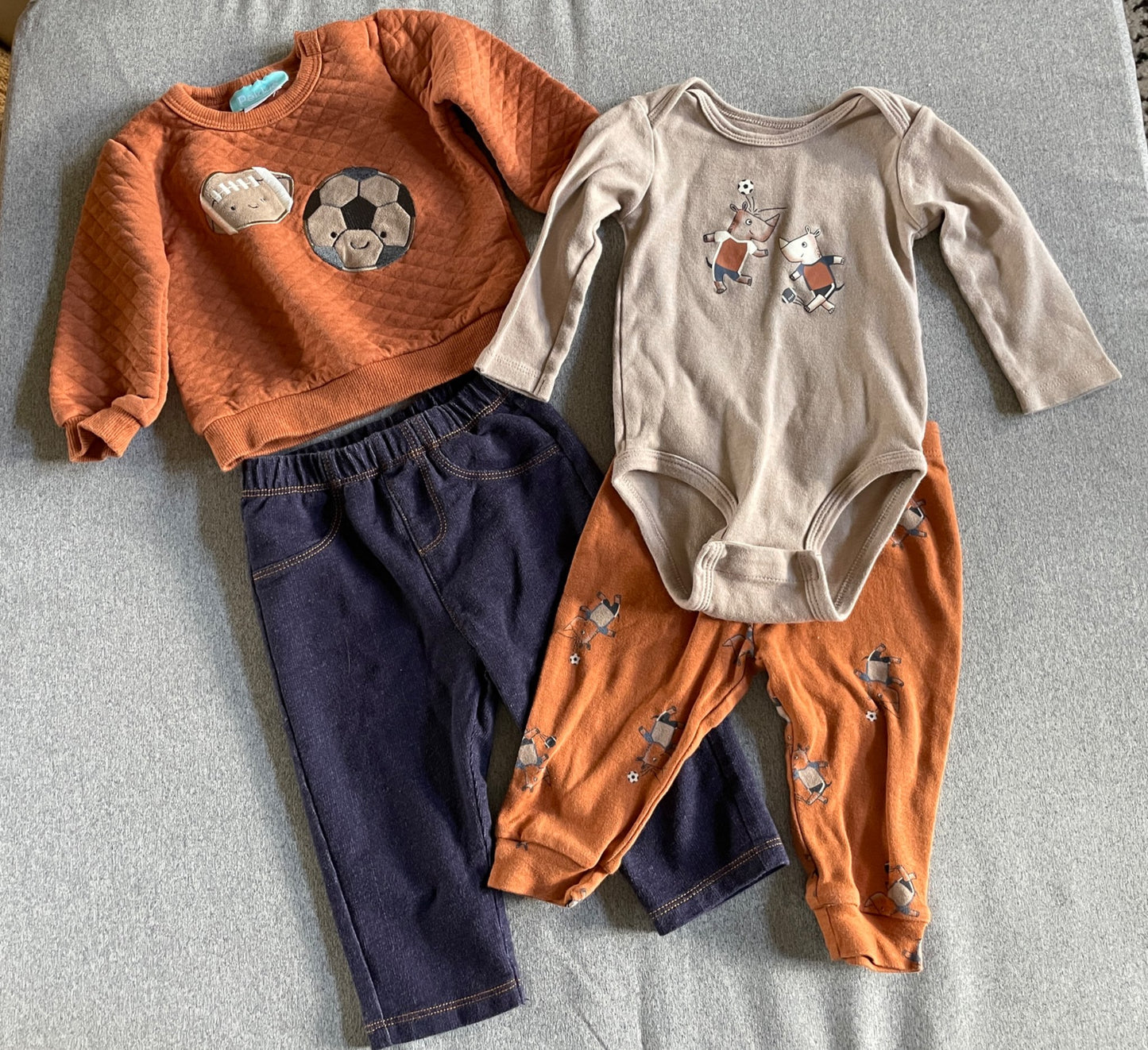 Pekkle 9M boys 4 piece set- orange sports , Kids 9 Month (6-9M)