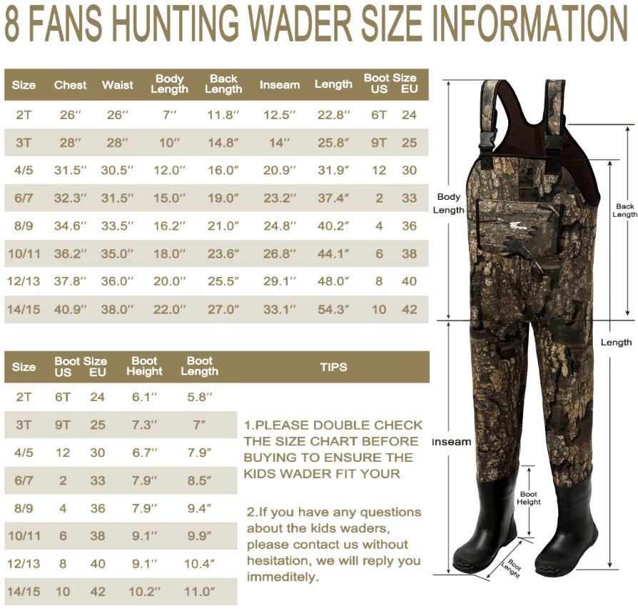 8 Fans Waterproof Neoprene Waders, Kids 2T