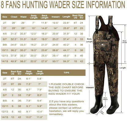 8 Fans Waterproof Neoprene Waders, Kids 2T