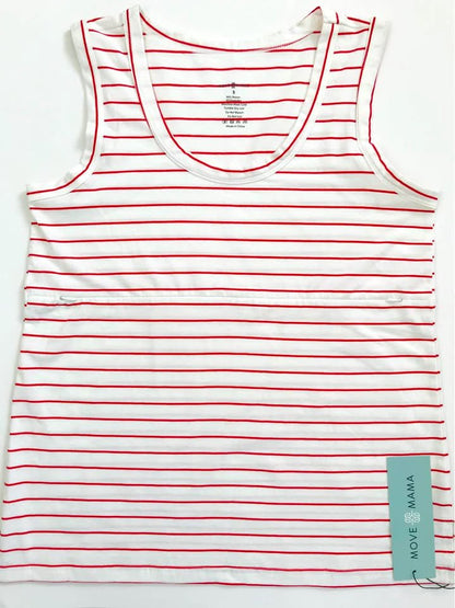 NWT Movemama Red Stripe Zip Nursing Tank Top, Retails $63, Maternity S (4-6)