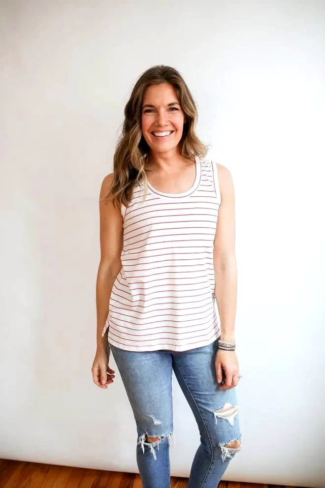 NWT Movemama Red Stripe Zip Nursing Tank Top, Retails $63, Maternity S (4-6)