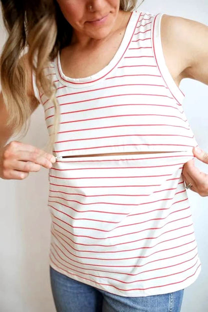 NWT Movemama Red Stripe Zip Nursing Tank Top, Retails $63, Maternity S (4-6)