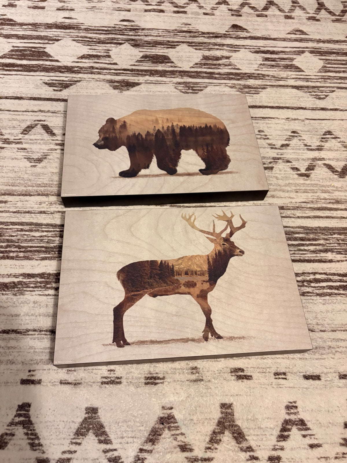 IKEA BJÖRNAMO Bear and Deer Wood Wall Art Set