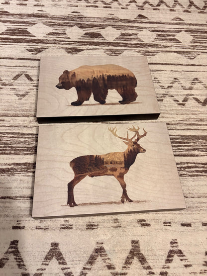 IKEA BJÖRNAMO Bear and Deer Wood Wall Art Set