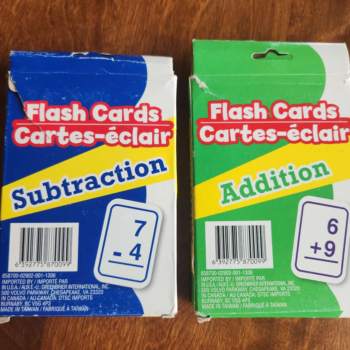 Addition and Subtraction flash cards