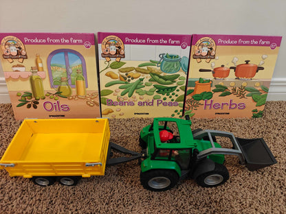 Tractor with wagon toy + 3 books