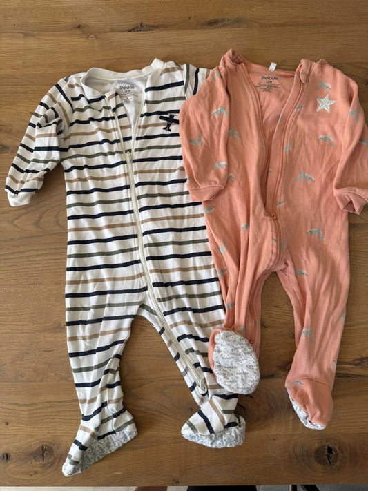 2-Pack Pekkle Footed Pajamas Bundle 12M (MSRP $8.99 each) - Plane & Starfish, Kids 12 Month (9-12M)