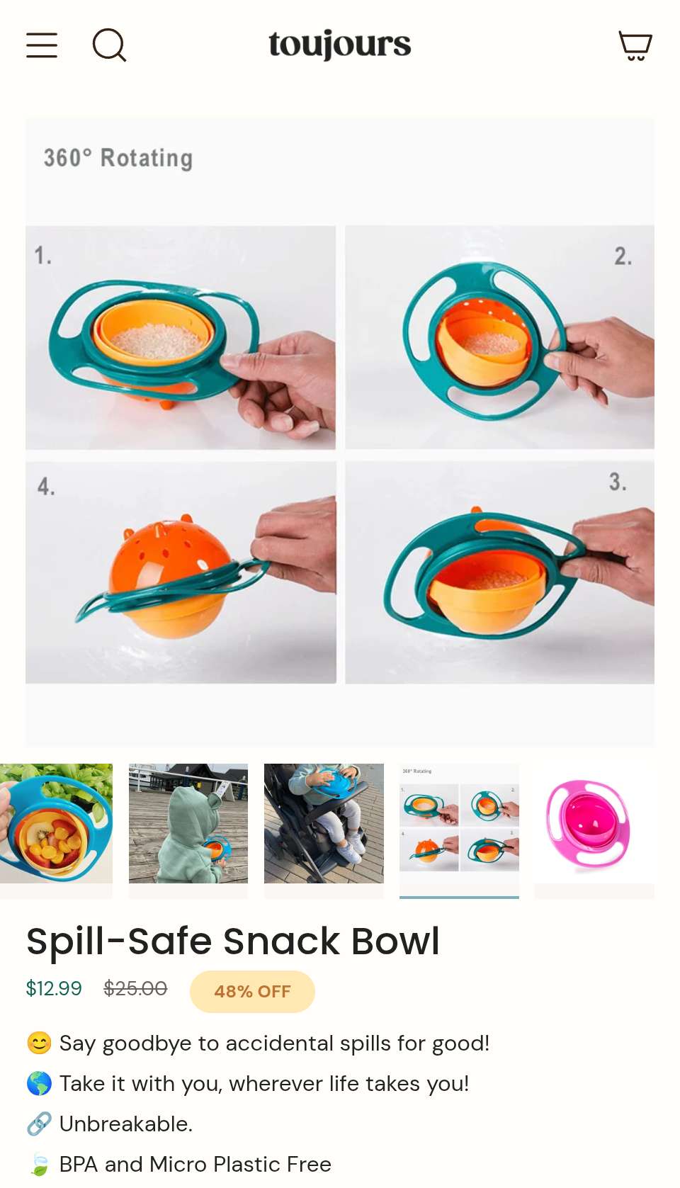 Spill proof snack bowl
