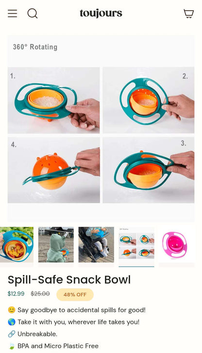 Spill proof snack bowl