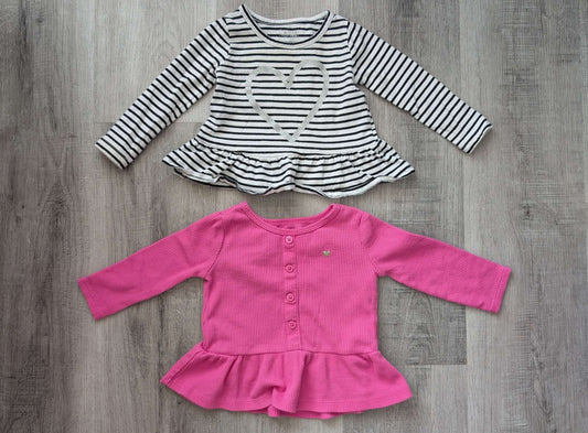 2 Peplum long sleeves tops 12m+, Kids 12 Month (9-12M)