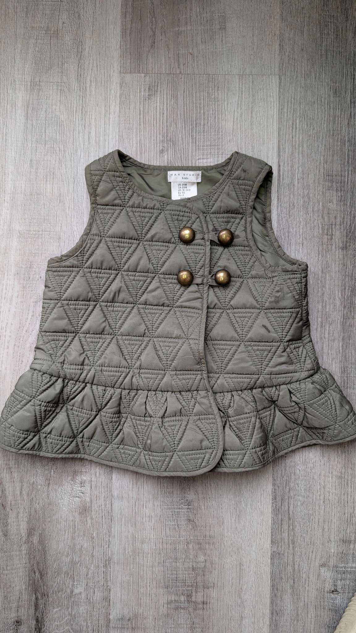 💚 Peplum Style Green Quilted Vest 18-24m , Kids 24 Month (18-24M)