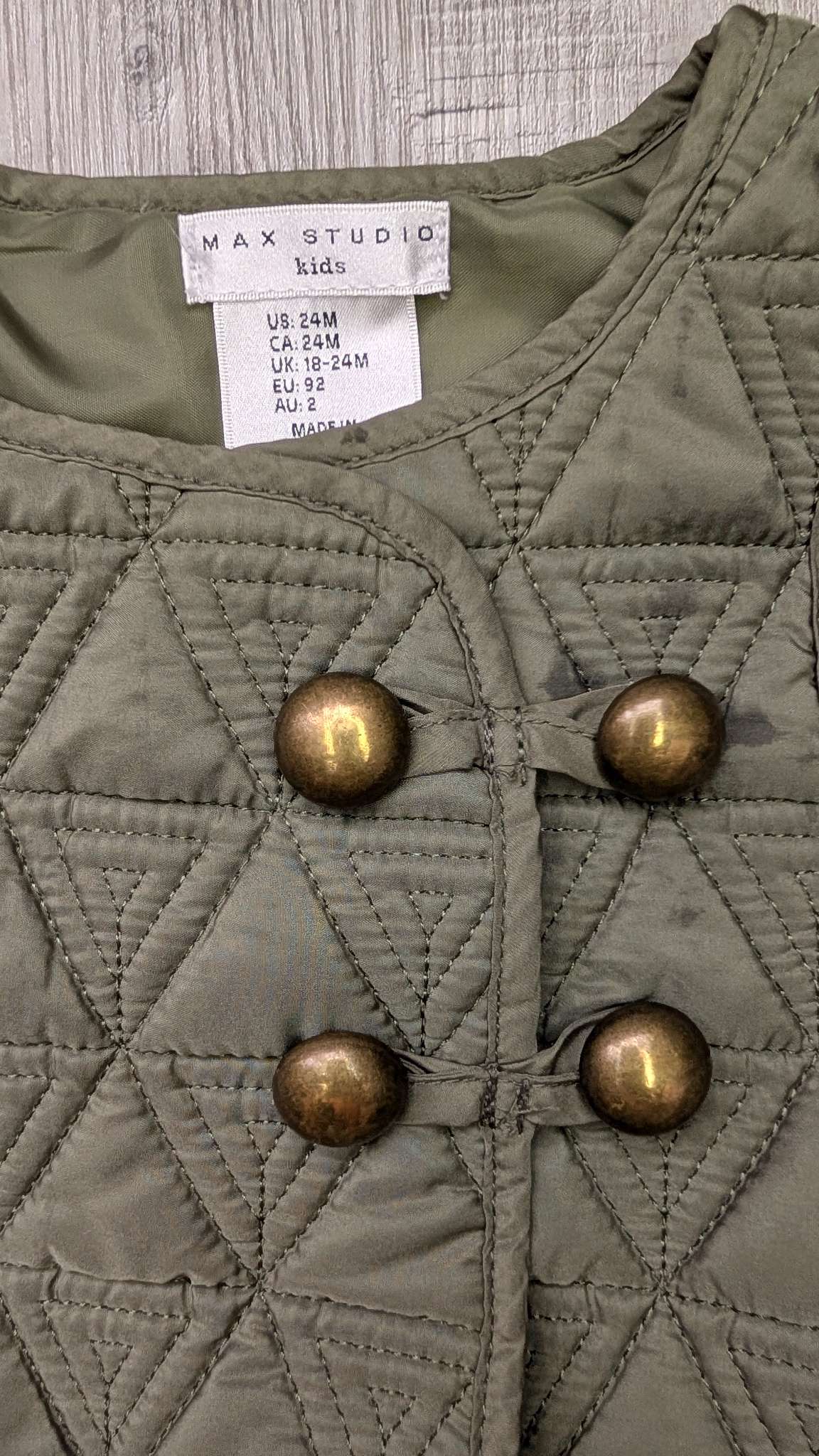 💚 Peplum Style Green Quilted Vest 18-24m , Kids 24 Month (18-24M)